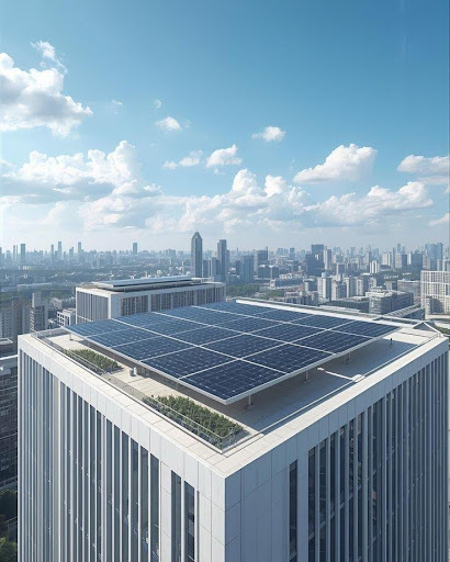 Edificio Comercial con Paneles Solares de Perovskita
